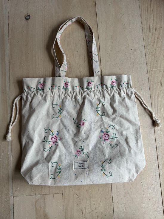 Sezane Handbags - Sezane x Sea NY Floral Natural Cotton Canvas Drawstring Tote Bag